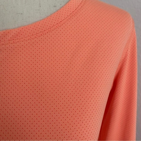 DANSKIN Peach Tangerine Tri Color Perforated Detail L Sleeve Flatter Fit M - Picture 3 of 13